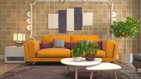 Interior of the living room. 3D illustration.
