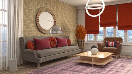Interior of the living room. 3D illustration.