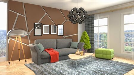 Interior of the living room. 3D illustration.