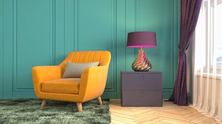 interior with chair. 3d illustration.の写真素材