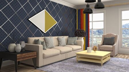 Interior of the living room. 3D illustration.