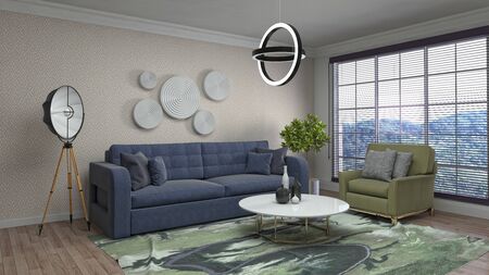 Interior of the living room. 3D illustration.