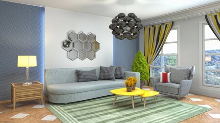 Interior of the living room. 3D illustration.