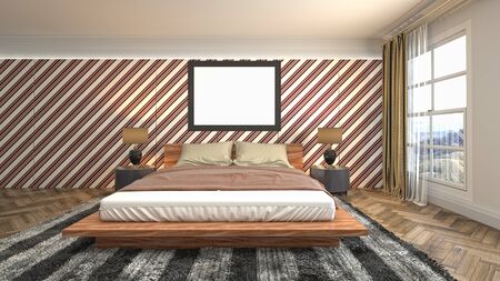 mock up poster frame in interior background. 3D Illustration.の写真素材