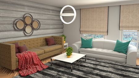 Interior of the living room. 3D illustration.