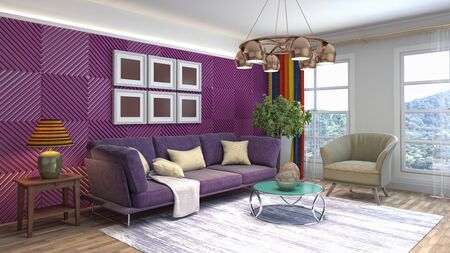 Interior of the living room. 3D illustration.