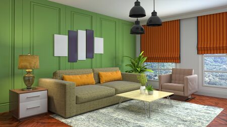 Interior of the living room. 3D illustration.