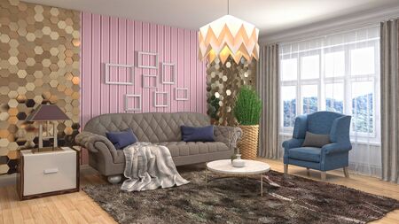 Interior of the living room. 3D illustration.