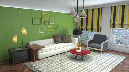 Interior of the living room. 3D illustration.