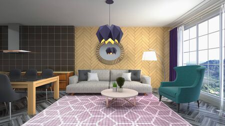 Interior of the living room. 3D illustration.