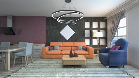 Interior of the living room. 3D illustration.