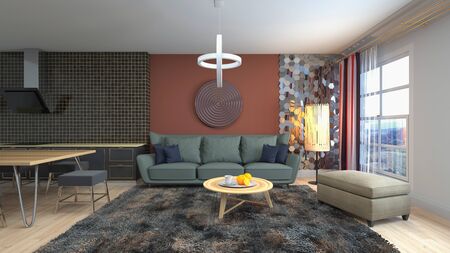 Interior of the living room. 3D illustration.