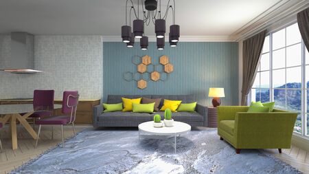 Interior of the living room. 3D illustration.