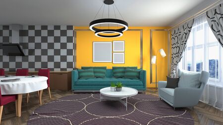 Interior of the living room. 3D illustration.
