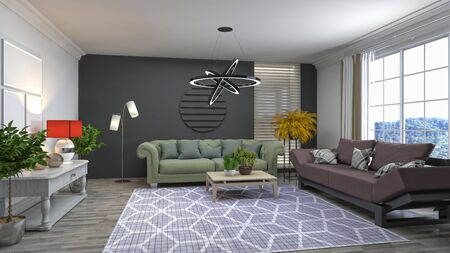 Interior of the living room. 3D illustration.