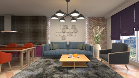 Interior of the living room. 3D illustration.