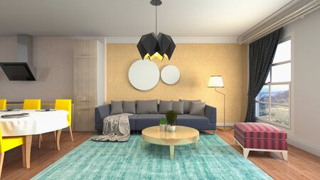 Interior of the living room. 3D illustration.