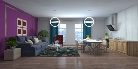 Interior of the living room. 3D illustration.