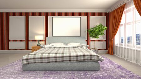 mock up poster frame in interior background. 3D Illustration.の写真素材
