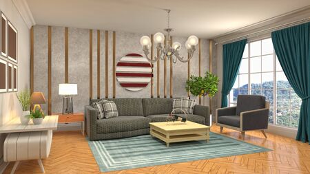 Interior of the living room. 3D illustration.