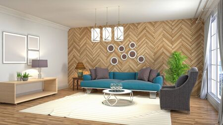 Interior of the living room. 3D illustration.