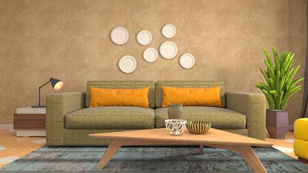 Interior of the living room. 3D illustration.