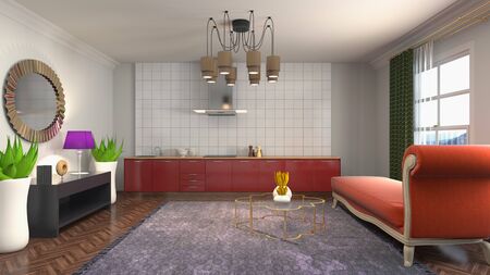 Interior of the living room. 3D illustration.