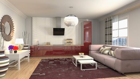 Interior of the living room. 3D illustration.