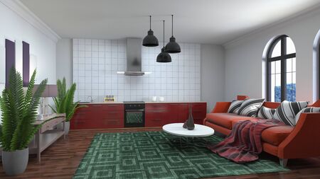 Interior of the living room. 3D illustration.