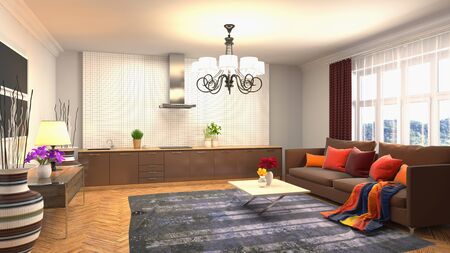 Interior of the living room. 3D illustration.