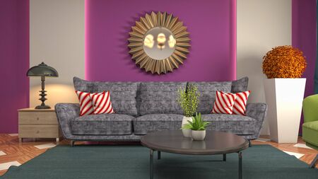 Interior of the living room. 3D illustration.
