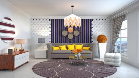 Interior of the living room. 3D illustration.