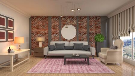 Interior of the living room. 3D illustration.