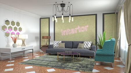Interior of the living room. 3D illustration.