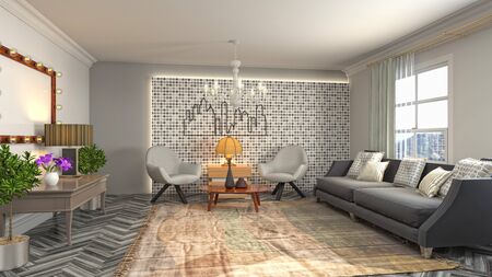Interior of the living room. 3D illustration.