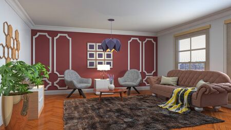 Interior of the living room. 3D illustration.