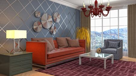 Interior of the living room. 3D illustration.