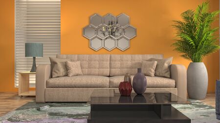 Interior of the living room. 3D illustration.