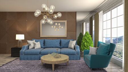 Interior of the living room. 3D illustration.