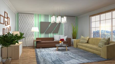 Interior of the living room. 3D illustration.