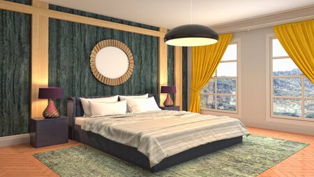 Bedroom interior. Bed. 3d illustration.