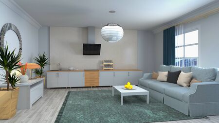 Interior of the living room. 3D illustration.
