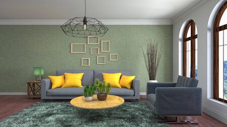 Interior of the living room. 3D illustration.