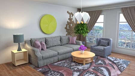 Interior of the living room. 3D illustration.