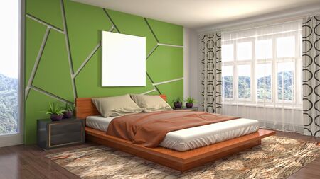 mock up poster frame in interior background. 3D Illustration.の写真素材