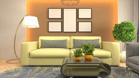 Interior of the living room. 3D illustration.
