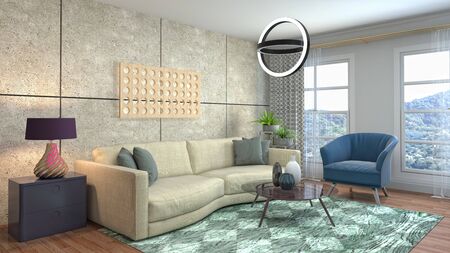 Interior of the living room. 3D illustration.