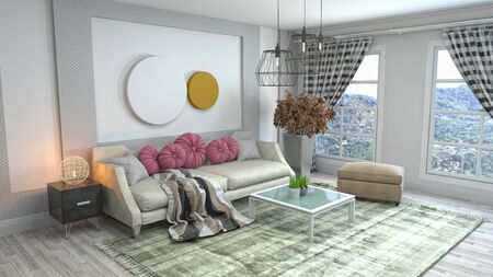Interior of the living room. 3D illustration.