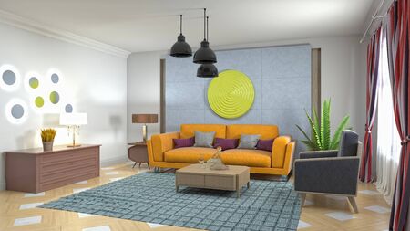 Interior of the living room. 3D illustration.
