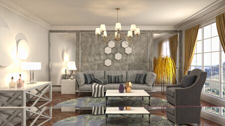 Interior of the living room. 3D illustration.